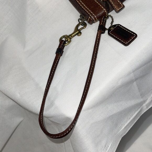 Coach Brown Signature Canvas Leather Trimmed Wristlet Small Purse - Picture 3 of 13